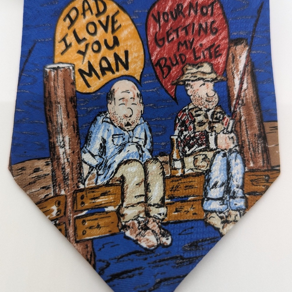 NEW Vintage 1996 Budweiser I Love You Man Bud Light Fishing Novelty Tie Blue